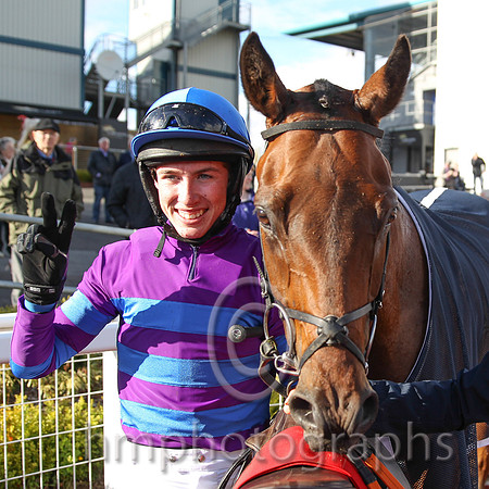 01st Mustadrik (USA) ( 19 , blue and white qtrd or blue and purple hoops ) and J.W. Kennedy (7) - Trainer : Gordon Elliott - Owner : Richard Gilbert