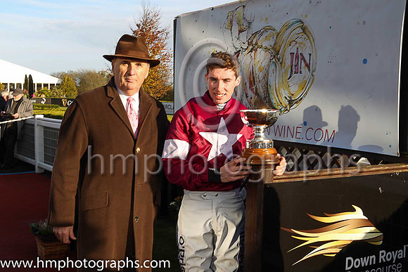 James Nicholson and Jack Kennedy jockey after Outlander won the JNWINE.COM Champion Chase at Down Royal.