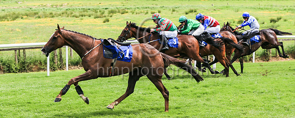 01st Arizona Flyer  and ( 3 , green  and red hoops ) Trainer - M Winters , Owner - Thomas McNulty