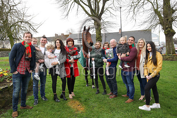 The family of the late Peggy Hagan owner of Balnaslow winner of the Randox Health Foxhunter Chase 2018 at the Aintree Grand National meeting - FT8E3403