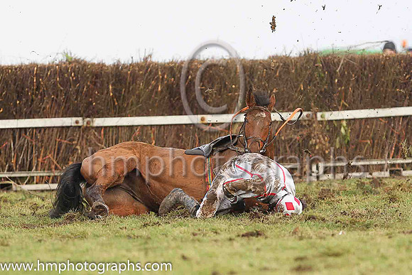 GEMMA'S FLAME and A J Fox ( 11 , GREY,red seams; grey sleeves,red seams; grey cap,red diamonds ) Trainer: Hugh Paul Finegan , Owner : Hugh Paul Finegan