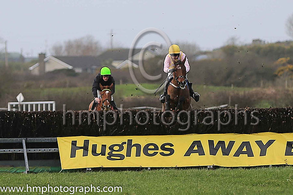 01st BOLD PLAN and M J O'Hare ( 4 , PINK  YELLOW CHECK; pink sleeves; yellow cap ) Trainer: Warren Ewing,, Owner : Warren Ewing