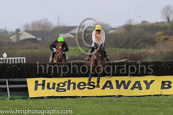 01st BOLD PLAN and M J O'Hare ( 4 , PINK  YELLOW CHECK; pink sleeves; yellow cap ) Trainer: Warren Ewing,, Owner : Warren Ewing
