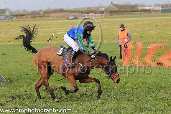 FIRE AND FURY and D McConville ( 3 , BLUE; green sleeves; black cap ) Trainer: Marshall Watson , Owner : R.K. Watson