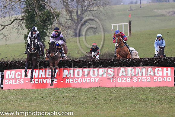 01st BALLYART and Derek O'Connor ( 2 ,Antrim (H) - BLACK  WHITE QTD; black  white hlvd sleeves; white cap ) Trainer: Colin S. McKeever , Owner : W.W. Dennison