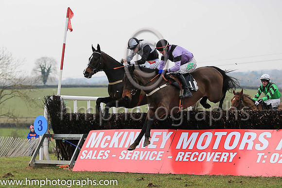 01st Dead Heat between BALLYART and Derek O'Connor ( 2 ,Antrim (H) - BLACK  WHITE QTD; black  white hlvd sleeves; white cap ) and SCHOOL LANE and D G Lavery ( 11 , MAUVE,black sash; mauve sleeves,blac