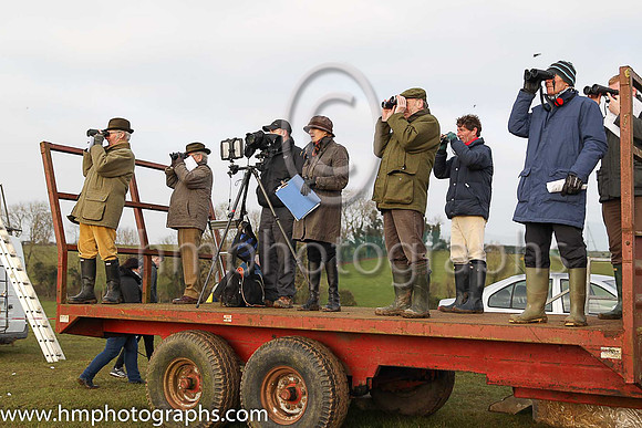 Stewards watch proceedings at the Tynan and Armagh Hunt Point to Point Races at Farmacaffley Armagh