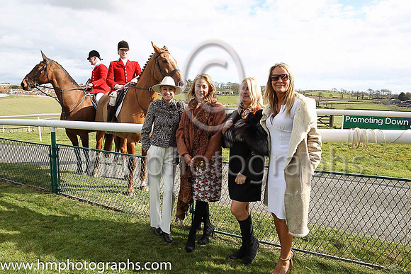 Siobhan Buchanan-Johnston, Nicola Fitzgerald, Margaret Annett and Maris Streinberg with East Down Declan Feeney and Brian Toner at Downpatrick Races.