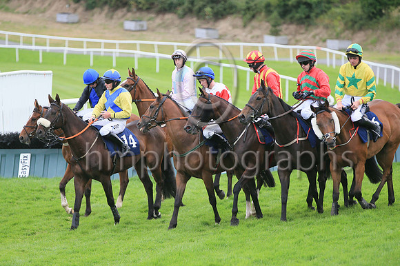 At the start for Race 6 - The Silk Plaster NI Handicap Hurdle at The Family Fun Raceday at Downpatrick Race Course on Wednesday 13th July 2022.