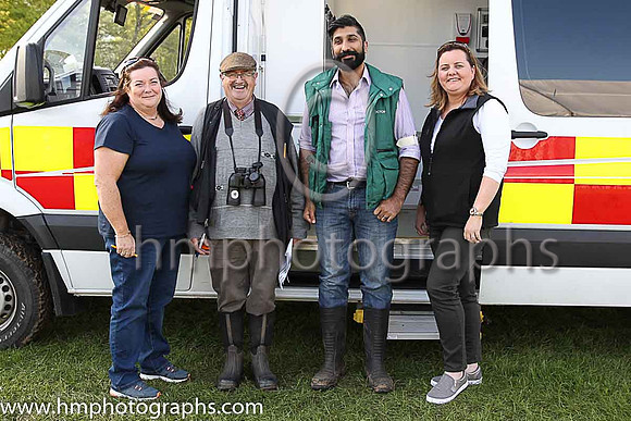 The medical team with Turf Club Official Frankie Firzsimmonsat Mid Antrim Point to Point at Loughanmore ( left to right - Goretti Donnelly, Frankie Fitzsimons, Dr Anthony Dybal and Briege Beattie