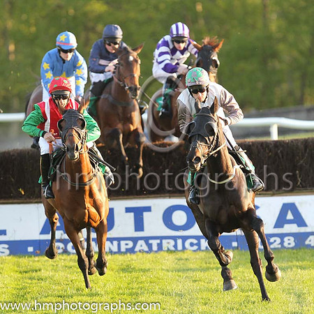 01st Dorkas and L P Dempsey ( 3 , navy blue, pink hoop ) Trainer - J R Finn , Owner - Ms Amanda Finn