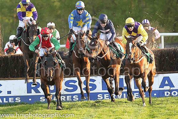 01st Dorkas and L P Dempsey ( 3 , navy blue, pink hoop ) Trainer - J R Finn , Owner - Ms Amanda Finn