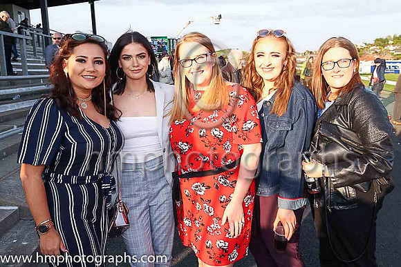 Emma Brown, Zoe Hanna, Denise Milligan, Claire Rogan and Julie Carville from Downpatrick enjoying themselves at Downpatrick Races