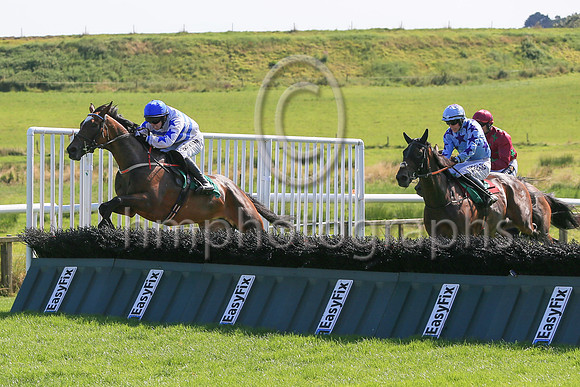 Ask The Leader ridden by Darragh O'Keeffe jump the last to win the Kingdom Healthcare Handicap Hurdle at Downpatrick Racecourse Ladies Day Meetin on Monday. Ask The Leader is trained by David Christie