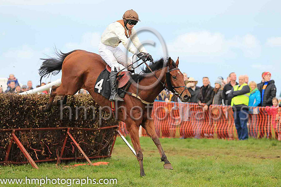 LOUGHVIEW LADDIE and M J O'Hare ( 4 , BEIGE,brown chevron; beige sleeves; brown cap ) Trainer: Mrs John B. Ross,, Owner : Macklin, Sean
