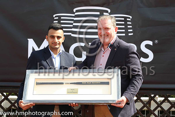 Hussain Ali of Godolphin and Terry McCourt of Magners in the parade ring at Down Royal after Change of Velocity wins the Magners Ulster Derby