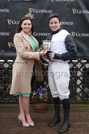 01st Bright Tomorrow and M J Bolger ( 1 , black and white hlvd ) Trainer - Mrs J Harrington , Owner - Michael Buckley.Presentatio by Katie Reid form Guinness