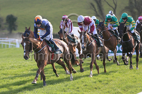 Rachael Blackmore (third from left) , after her six wins at Cheltenham, riding in the R andox Ulster Nation at Downpatrick on Sunday