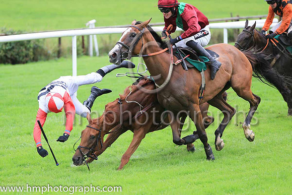 Fell Perfect In Pink and D R Fox ( 2 , white, dark blue chevrons ) Trainer - M M McNiff , Owner - Sligo Racing Club