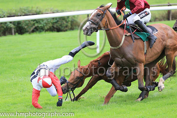 Fell Perfect In Pink and D R Fox ( 2 , white, dark blue chevrons ) Trainer - M M McNiff , Owner - Sligo Racing Club