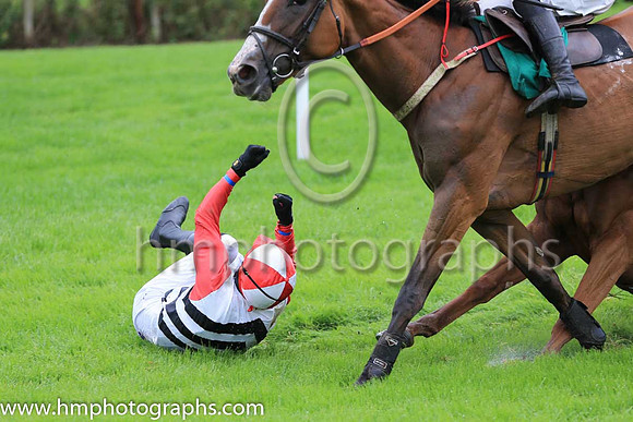 Fell Perfect In Pink and D R Fox ( 2 , white, dark blue chevrons ) Trainer - M M McNiff , Owner - Sligo Racing Club