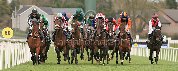 01st Me Too Please and Mr N McParlan3 ( 6 , maroon  and white stripes ) Trainer - A L T Moore , Owner - Mrs A L T Moore