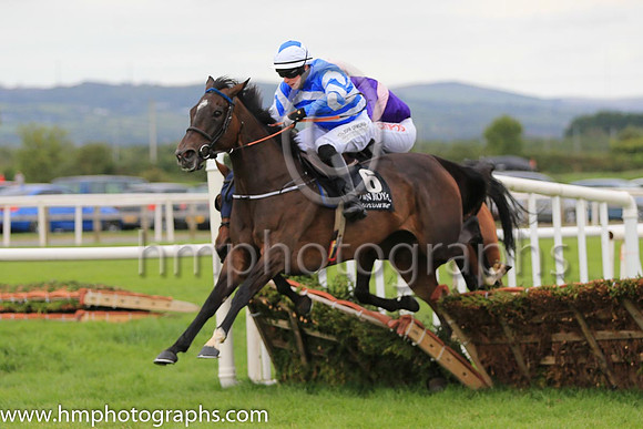 02nd Its All A Lark and P D Kennedy ( 6 , royal blue and white chevrons ) Trainer - C Bowe , Owner - Mrs Fiona Bowe