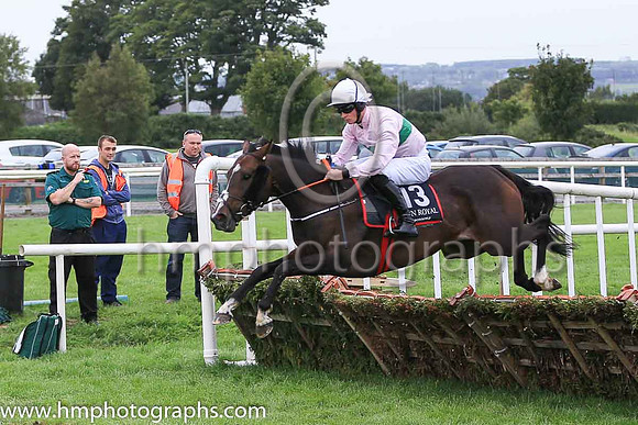 07th Vocal Heir and D J Mullins ( 13 , pink, emerald green hoop ) Trainer - Stephen Hanlon , Owner - Stephen Michael Hanlon