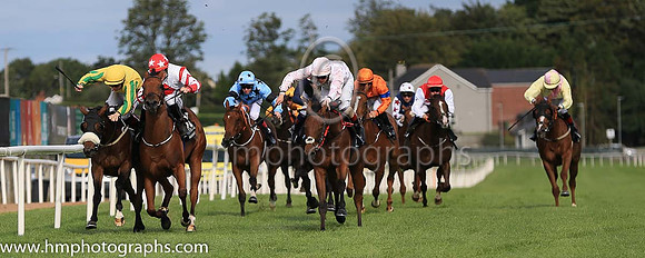 01st Rockview Spirit and R P Downey ( 9 , pink and white diamonds ) Trainer - J C McConnell , Owner - Rockview Racing Club