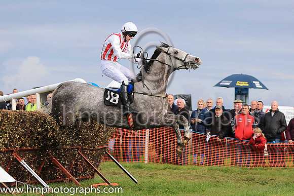 DROPS OF JUPITOR and M J O'Hare ( 18 , WHITE  RED STRIPES; white sleeves; white cap ) Trainer: M.J. O'Hare,, Owner : Sara O'Hare