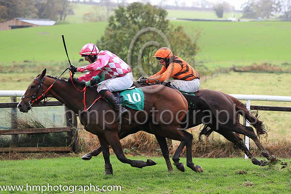 01st Muroor and C D Maxwell ( 6 , brown and orange chevrons ) Trainer - T G McCourt , Owner - Miss Sarah Foran