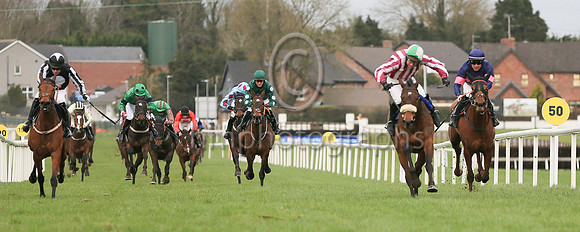 01st Me Too Please and Mr N McParlan3 ( 6 , maroon  and white stripes ) Trainer - A L T Moore , Owner - Mrs A L T Moore