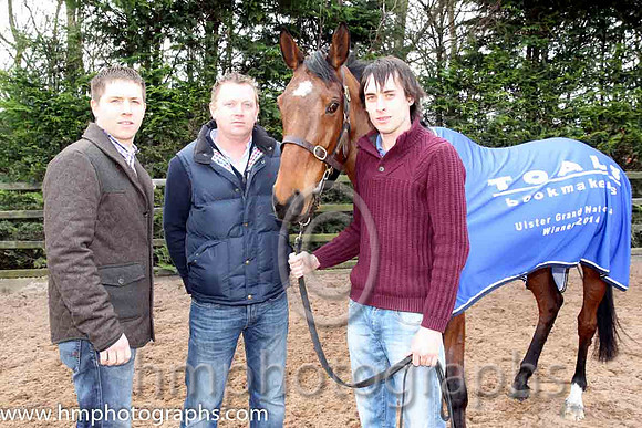 Colm McDonnell, with brothers Conor & Chris, owner of Hidden Horizons winner of the Toals bookmakers Ulster Grand National at Downpatrick - CU2D1436-Edit-21