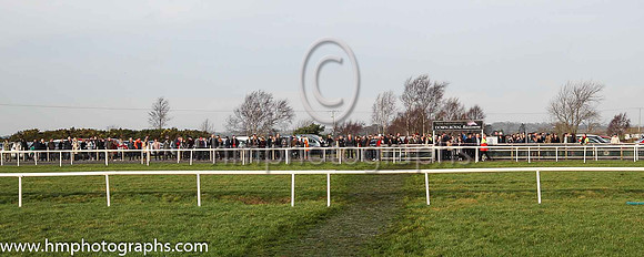 Spectators waiting to cross the course during the first race at Down Royal Boxing Day 2018 Meeting