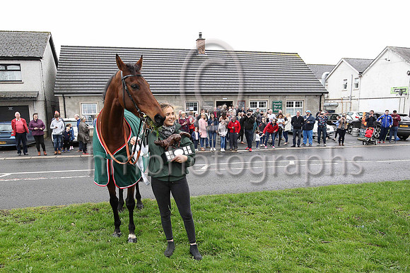 Balnaslow and groom Sophie Bell in from of Teewdies Bar and Bistro in Parkgate