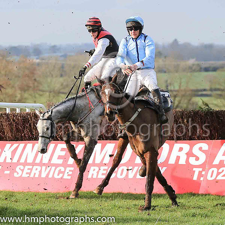 CINQ FRANK (FR) and P C Bannon ( 11 , BLACK,red chevron; white sleeves; black  red hooped cap ) Trainer: Donal Kinsella , Owner : Donal Kinsella