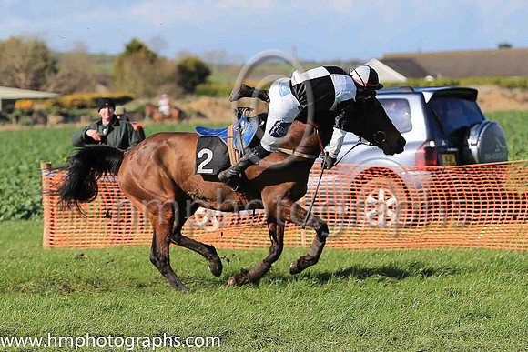ISLANDRAY and A J Fox ( 2 ,Antrim (H) - BLACK  WHITE QTD; black  white hlvd sleeves; white cap ) Trainer: Colin S. McKeever , Owner : W.W. Dennison