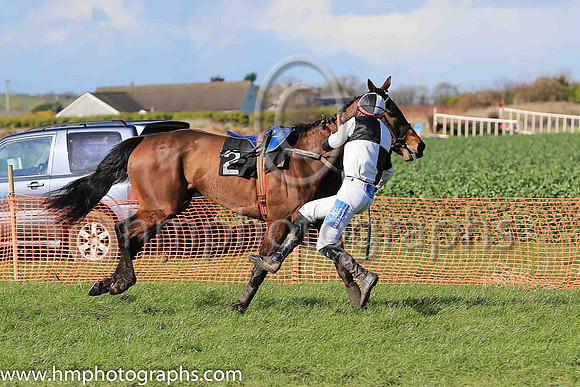 ISLANDRAY and A J Fox ( 2 ,Antrim (H) - BLACK  WHITE QTD; black  white hlvd sleeves; white cap ) Trainer: Colin S. McKeever , Owner : W.W. Dennison