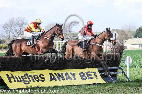 01st HORENDUS HULABALOO and Ms Karen Ferris ( 1 , EMERALD GREEN,red chevrons; red sleeves; red  emerald green hooped cap ) Trainer: D.M. Christie,, Owner : D.M. Christie