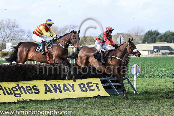 01st HORENDUS HULABALOO and Ms Karen Ferris ( 1 , EMERALD GREEN,red chevrons; red sleeves; red  emerald green hooped cap ) Trainer: D.M. Christie,, Owner : D.M. Christie