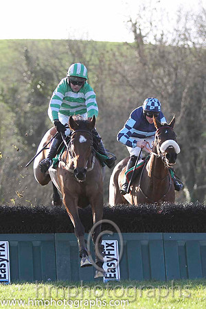 01 Rasco & R M Moran - winners (4, emerald green and white hoops) & 02 Royal Captain & D N Russell - 2nd (5, dark blue, light blue hoop) - FT8E1156-38