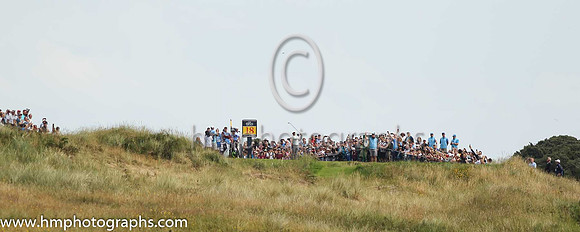 Tiger Woods driving at the 18th tee on the second day if practice at the 2019 Open at Royal Portrush