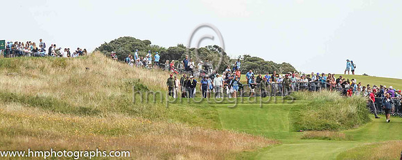 Tiger Woods and Ricky Fowler leaving the 18th tee on the second day of practice at the 2019 Open at Royal Portrush