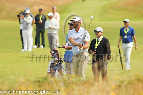 Dustin Johnson on the 18th fairway during practice at the 2019 Open at Royal Portrush