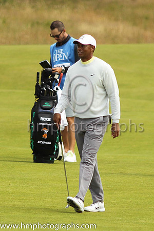 Tiger Woods on the 18th fairway on the second day of practice at the 2019 Open at Royal Portrush
