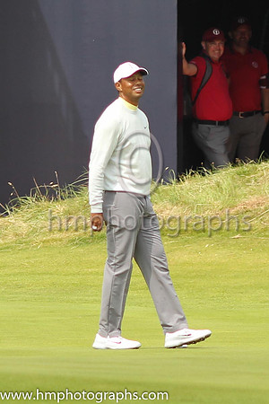 Tiger Woods on the 18th green on the second day of practice at the 2019 Open at Royal Portrush