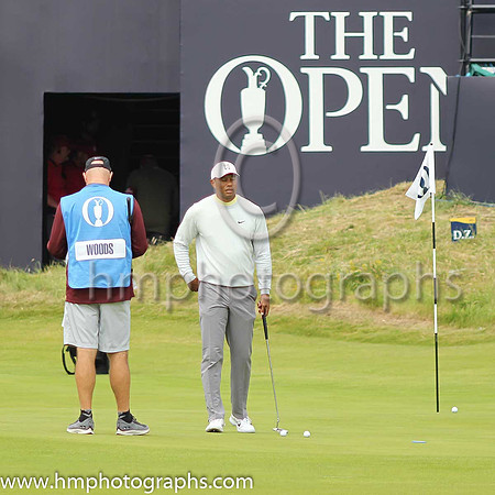 Tiger Woods on the 18th fairway on the second day of practice at the 2019 Open at Royal Portrush