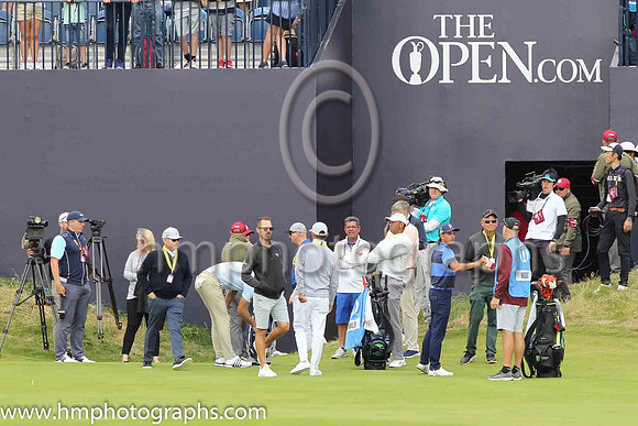 Tiger Woods on the 18th green during practice at the 2019 Open at Royal Portrush