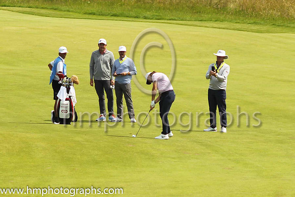 Tommy Fleetwood second shot to the 18th green on the second day of practice at the 2019 Open at Royal Portrush