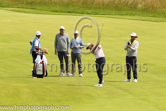 Tommy Fleetwood second shot to the 18th green on the second day of practice at the 2019 Open at Royal Portrush